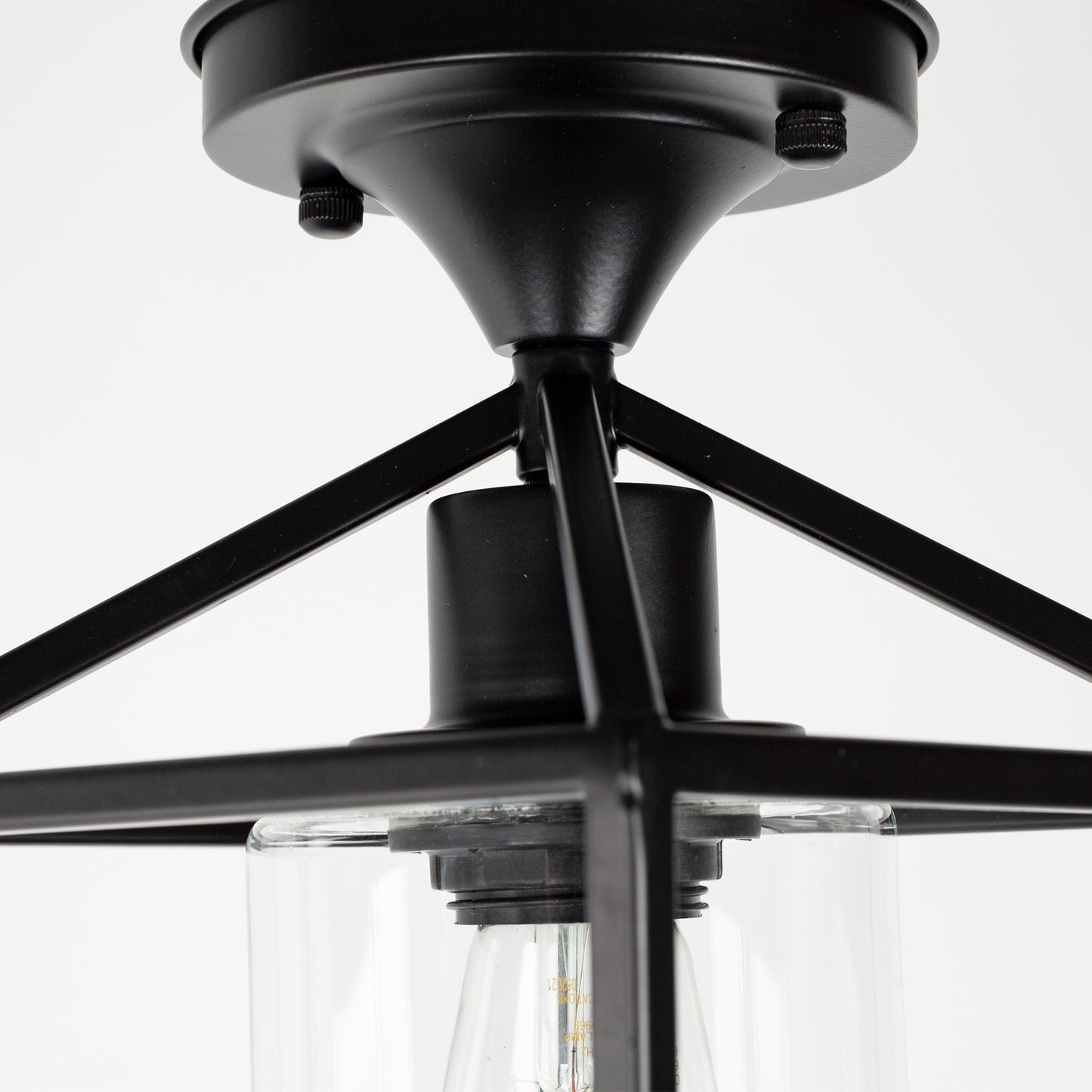 YANSUN 7 in. 1-Light Black Farmhouse Retro Cage Semi Flush Mount