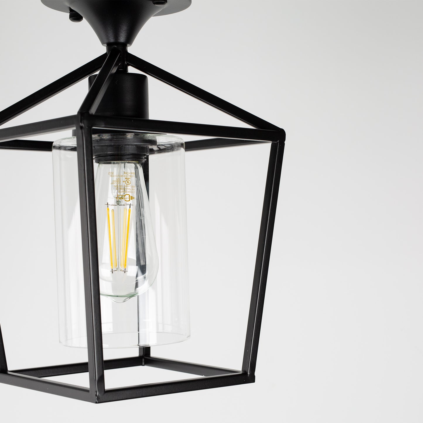 YANSUN 7 in. 1-Light Black Farmhouse Retro Cage Semi Flush Mount