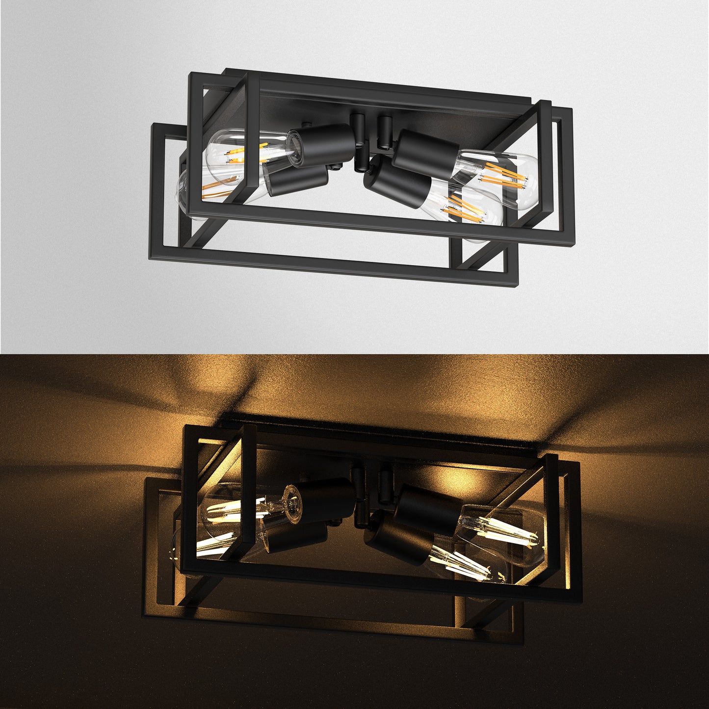 11.41 in. 4-Light Industrial Caged Flush Mount , Metal Black Square Ceiling Light Fixtures for Kitchen Island