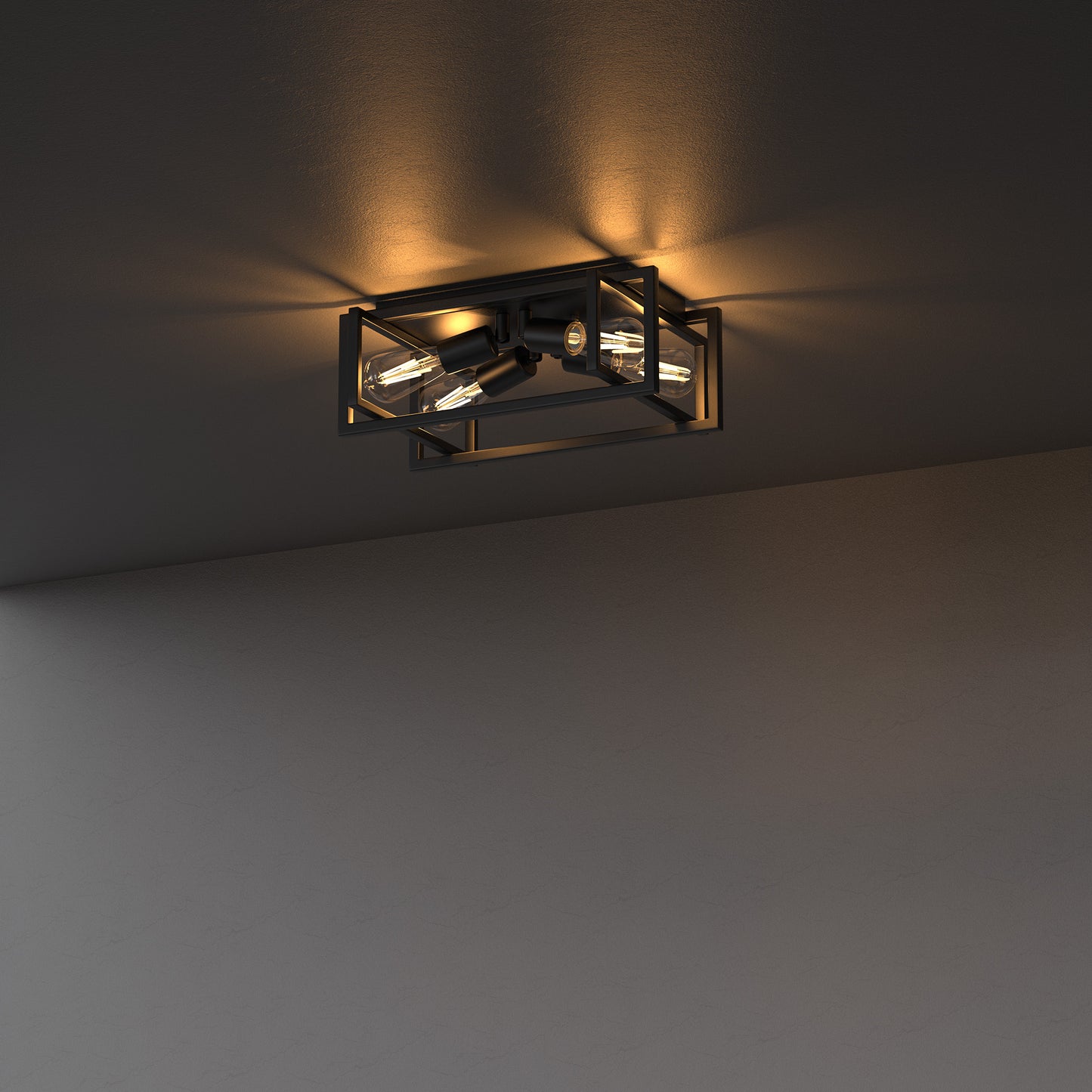 YANSUN 11.41 in. 4-Light Industrial Caged Flush Mount , Metal Black Square Ceiling Light Fixtures for Kitchen Island