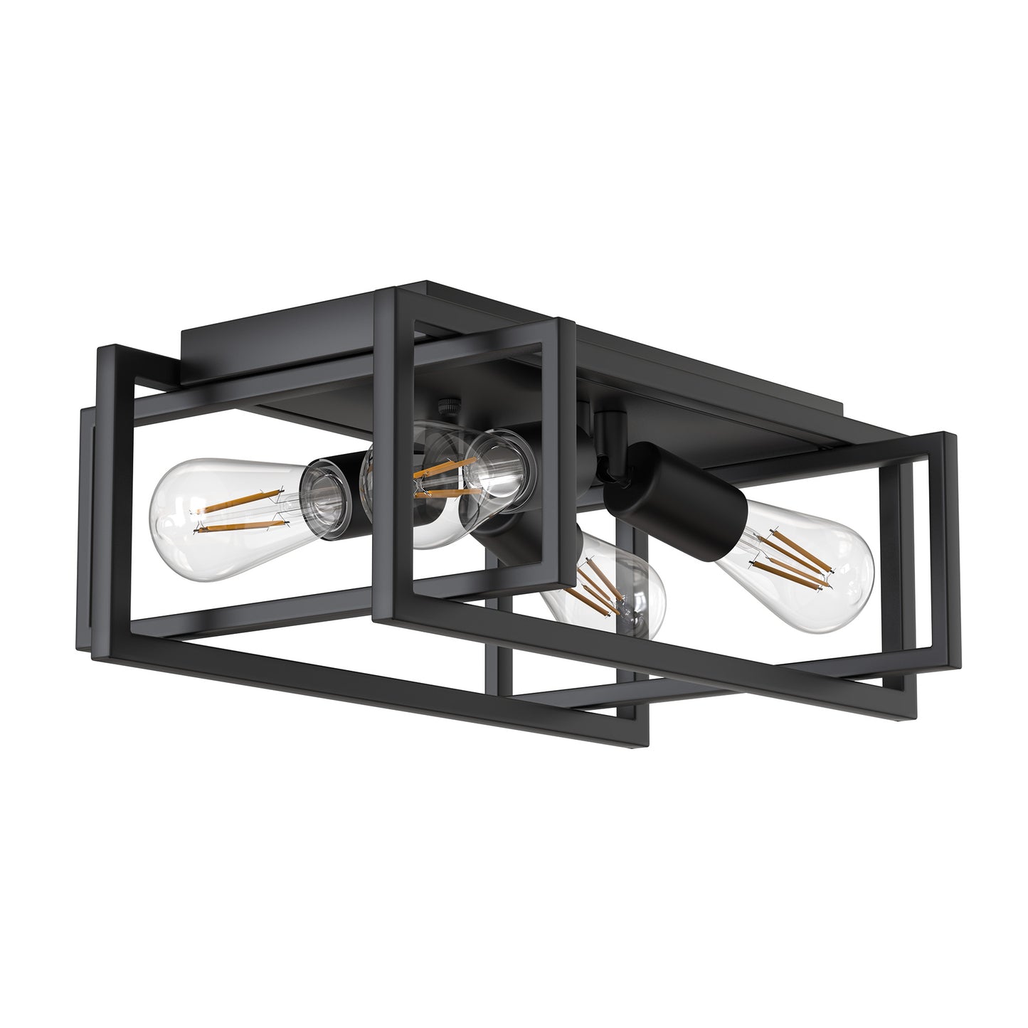 11.41 in. 4-Light Industrial Caged Flush Mount , Metal Black Square Ceiling Light Fixtures for Kitchen Island