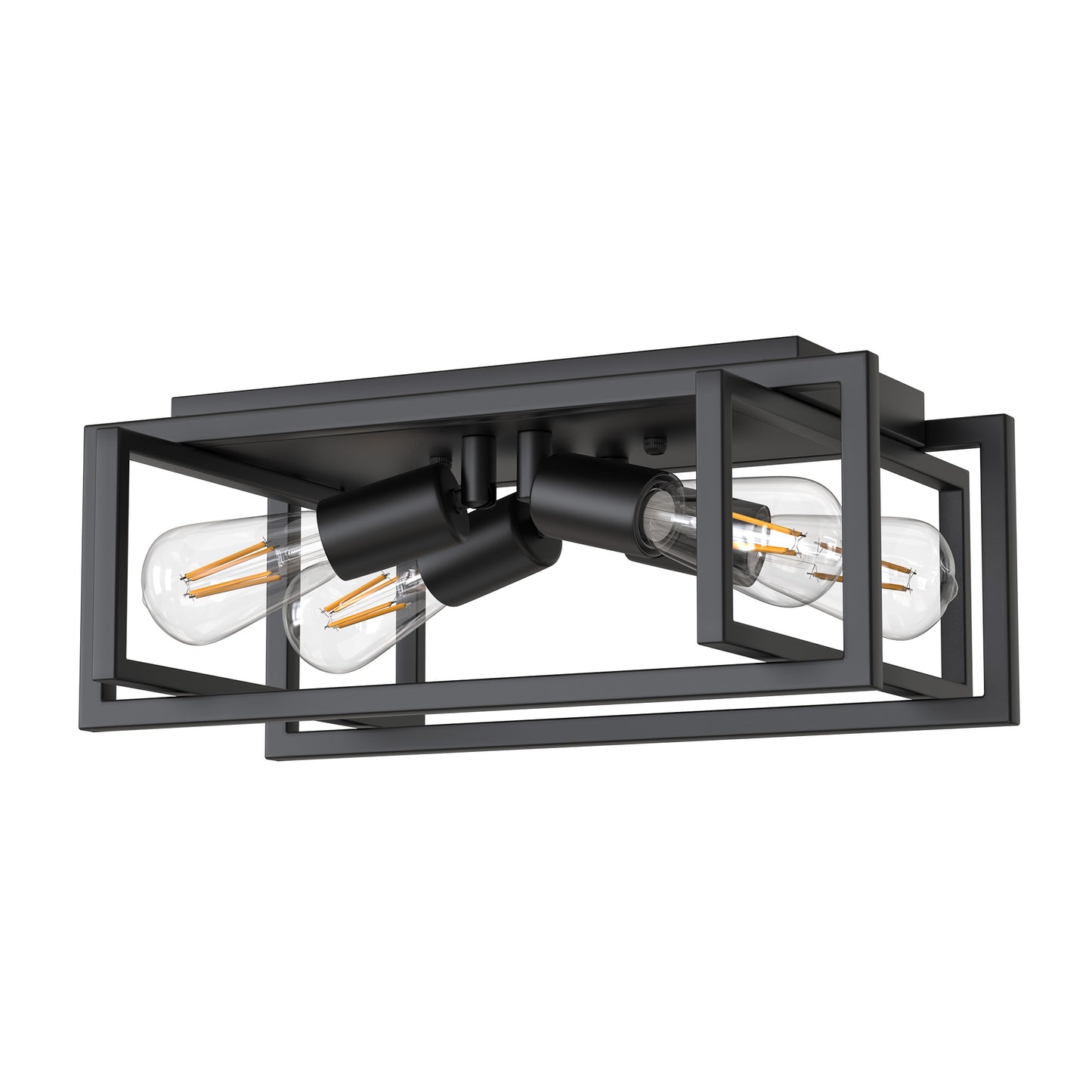 11.41 in. 4-Light Industrial Caged Flush Mount , Metal Black Square Ceiling Light Fixtures for Kitchen Island