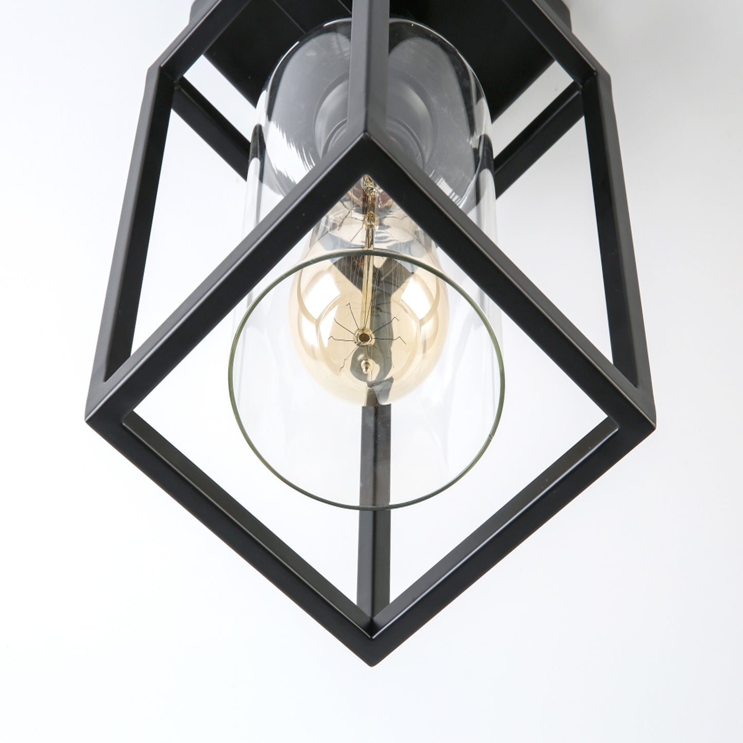 YANSUN 5.51 in. 1-Light Black Metal Frame Flush Mount with Clear Glass Shade