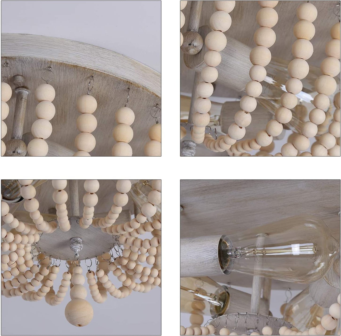 YANSUN 3-Light Boho Farmhouse Drum Flush Mount Ceiling Light Fixture Wood Beaded Chandelier for Hallway Baby's Nursery Bedroom