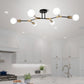 35 in. 6-Light Black and Gold Modern Sputnik Semi-Flush Mount, for Bedroom Living Room Hallway