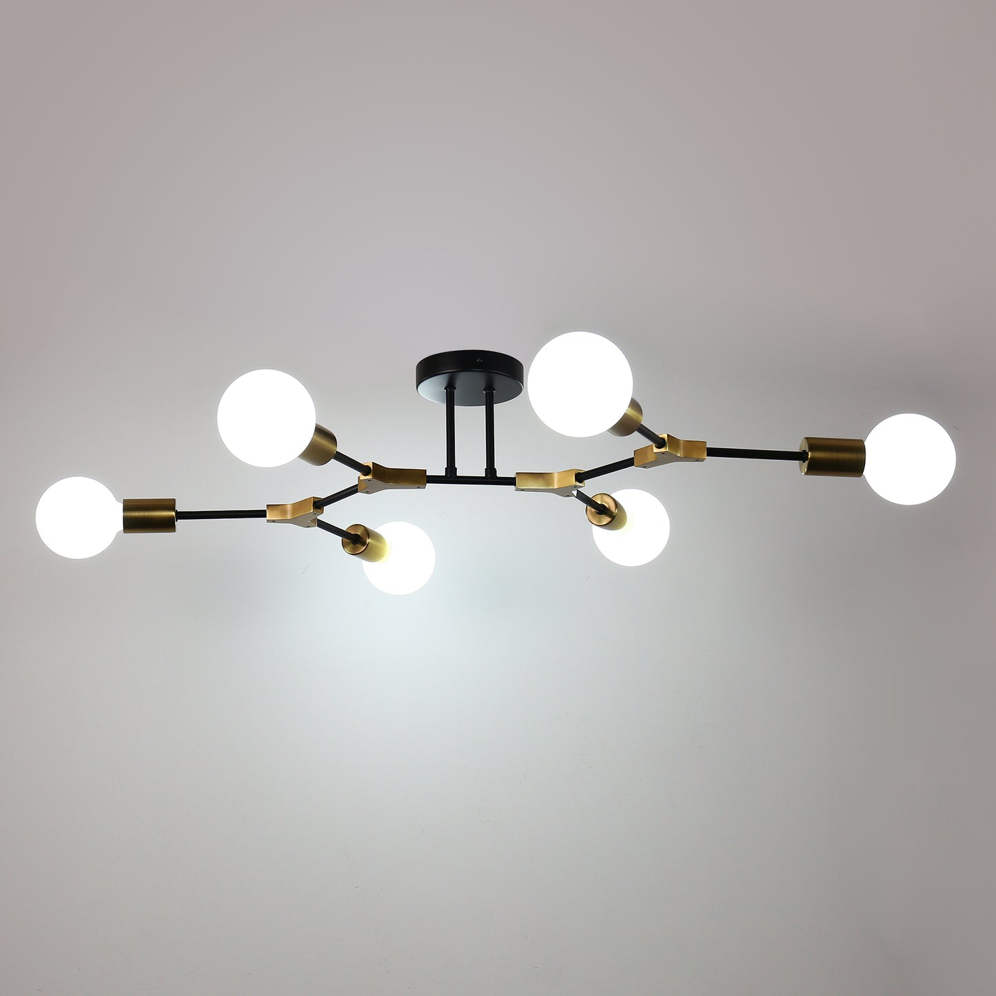 35 in. 6-Light Black and Gold Modern Sputnik Semi-Flush Mount, for Bedroom Living Room Hallway