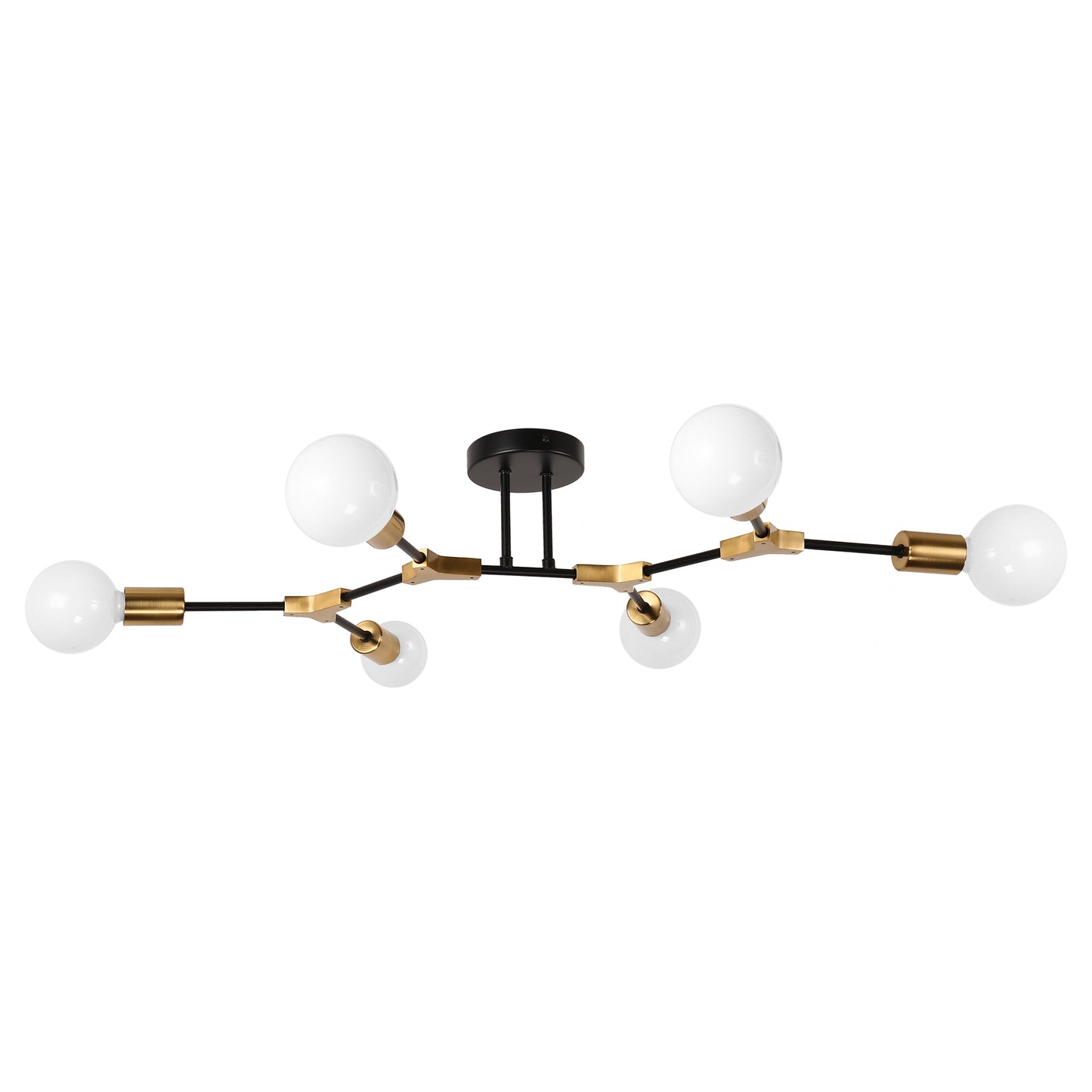 35 in. 6-Light Black and Gold Modern Sputnik Semi-Flush Mount, for Bedroom Living Room Hallway