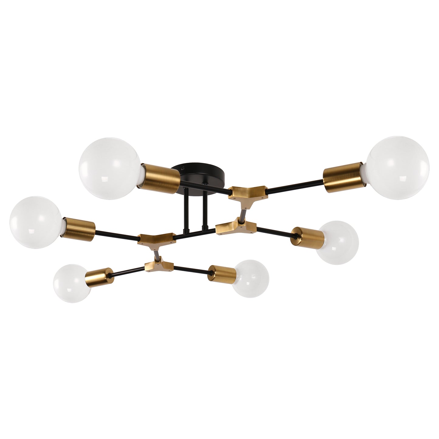 35 in. 6-Light Black and Gold Modern Sputnik Semi-Flush Mount, for Bedroom Living Room Hallway