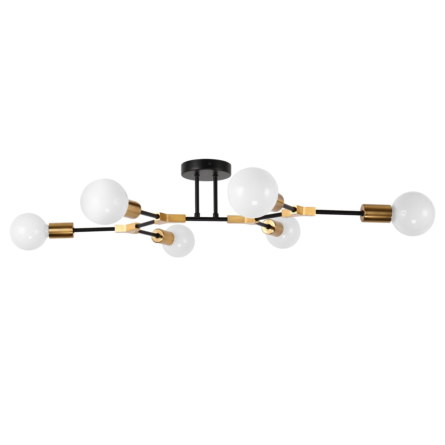 35 in. 6-Light Black and Gold Modern Sputnik Semi-Flush Mount, for Bedroom Living Room Hallway
