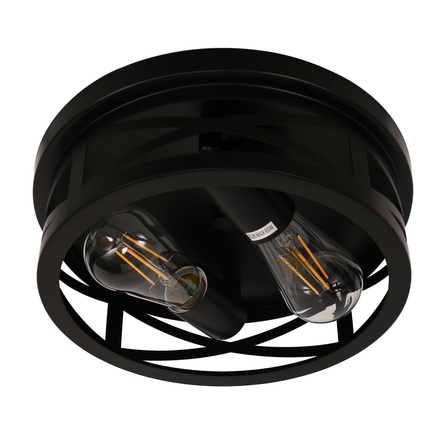 11 in. 2-Light Black Farmhouse Flush Mount with Drum Metal Cage Shade for Entryway Bedroom (2-Pack)