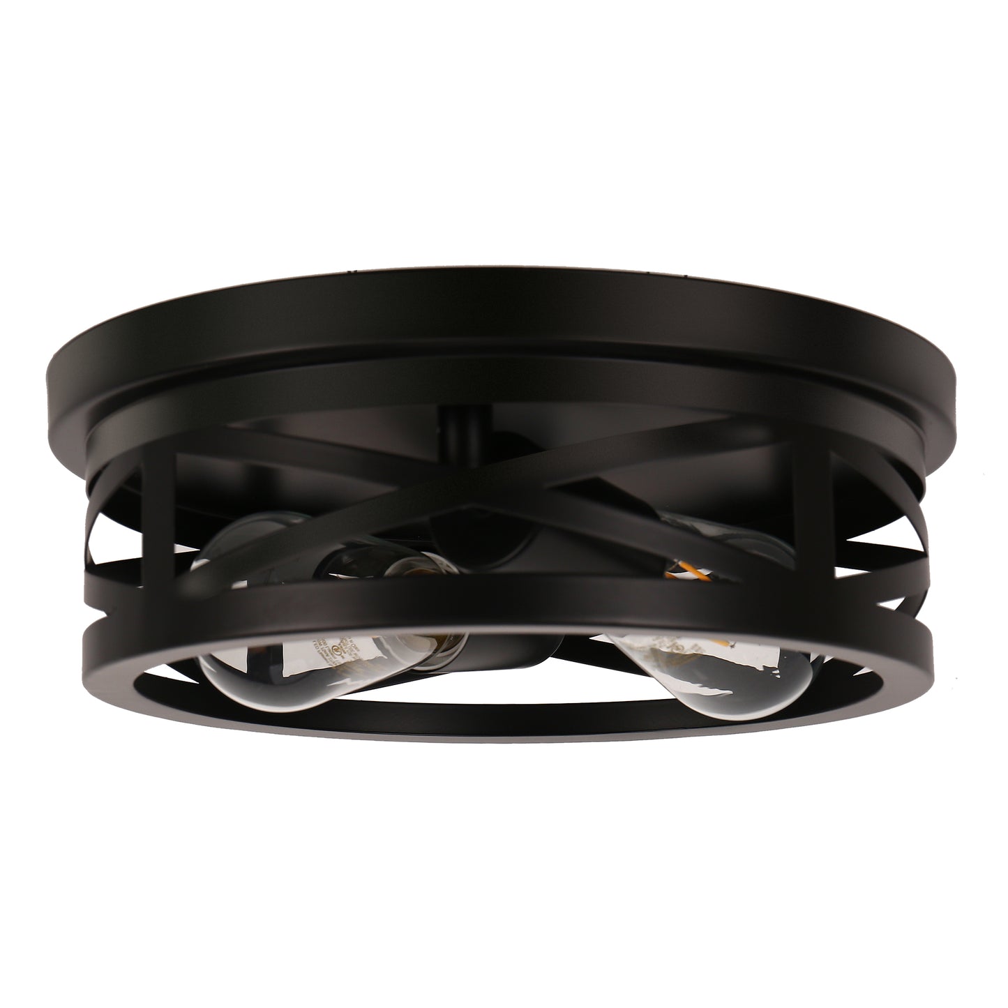 11 in. 2-Light Black Farmhouse Flush Mount with Drum Metal Cage Shade for Entryway Bedroom (2-Pack)