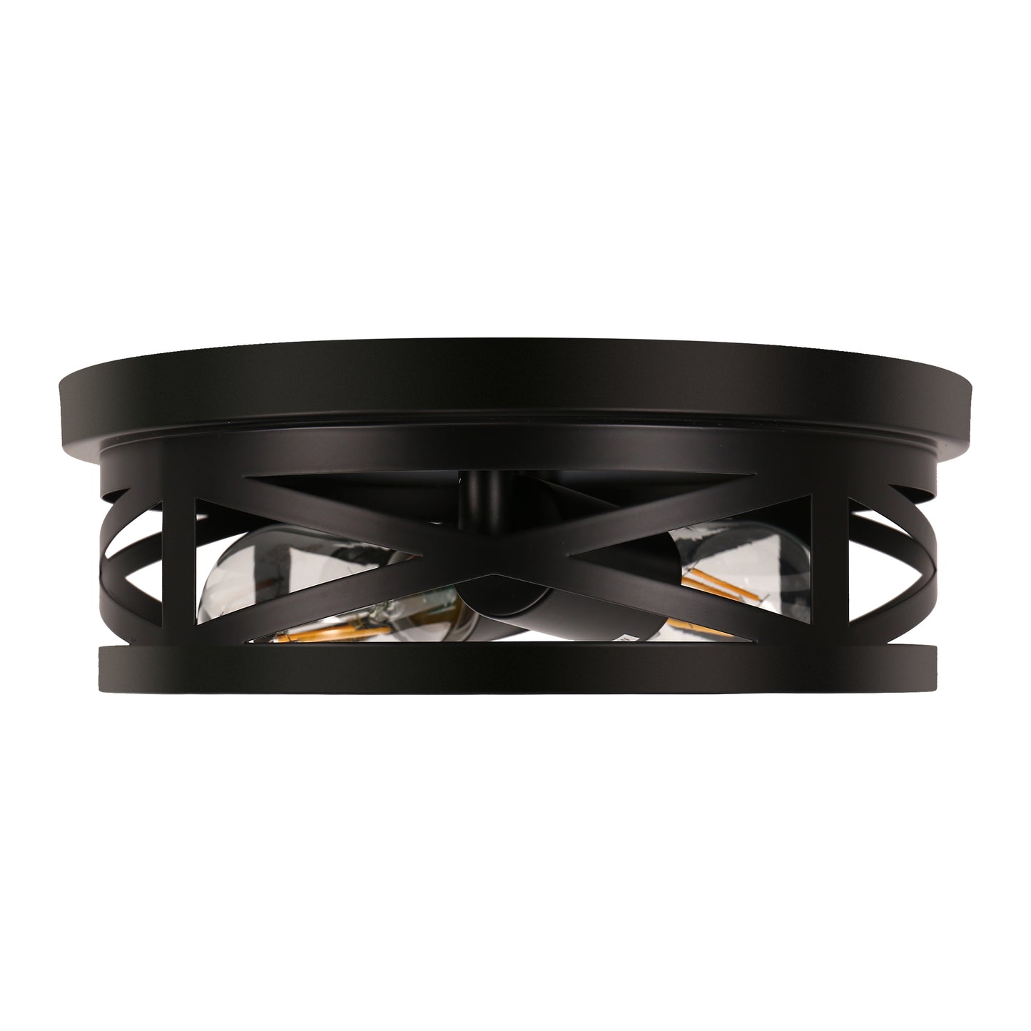 11 in. 2-Light Black Farmhouse Flush Mount with Drum Metal Cage Shade for Entryway Bedroom (2-Pack)