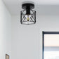 6 in. 1-Light Black Industrial Semi-Flush Mount Ceiling Light with Metal Cage Shade for Porch Hallway