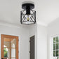 6 in. 1-Light Black Industrial Semi-Flush Mount Ceiling Light with Metal Cage Shade for Porch Hallway