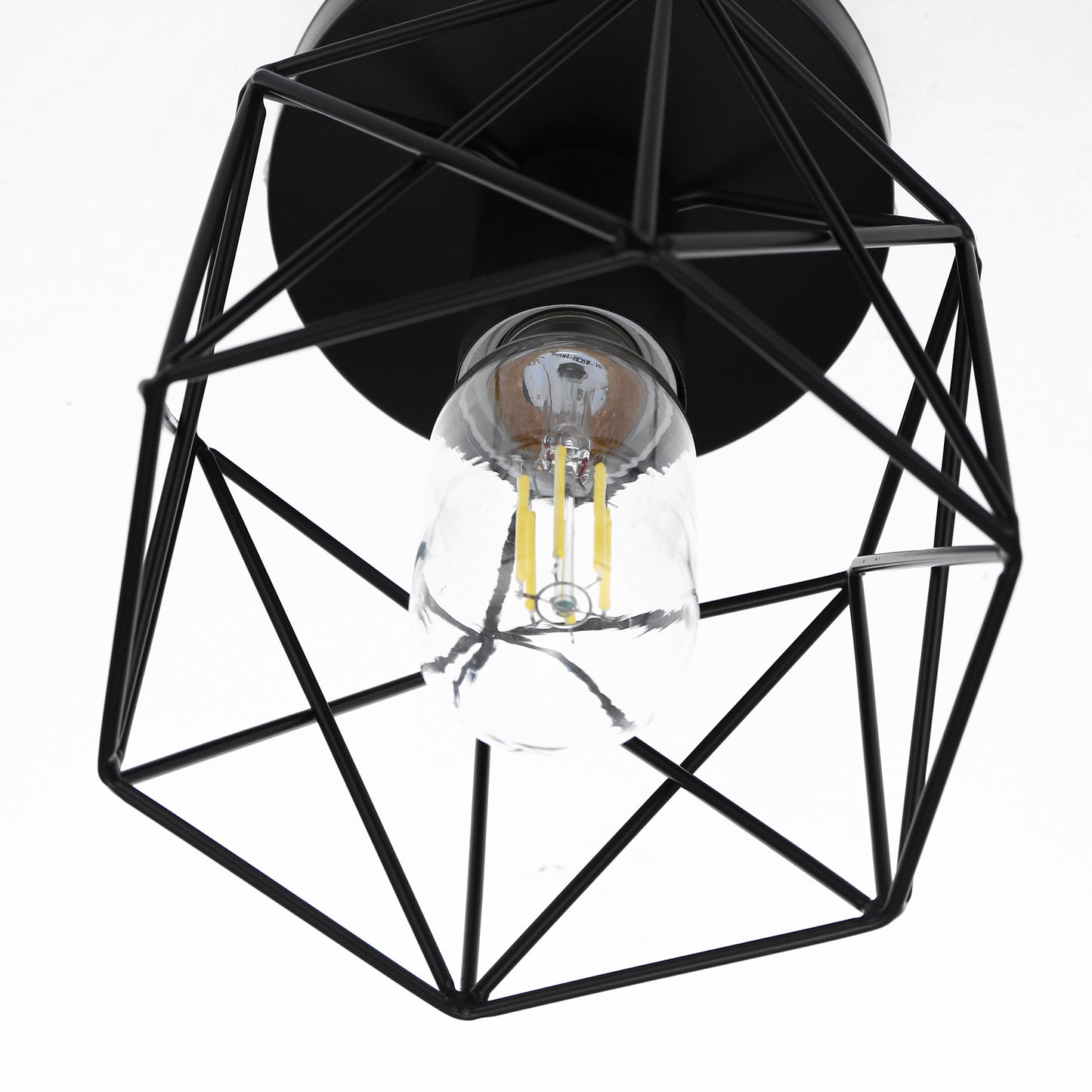6 in. 1-Light Black Industrial Semi-Flush Mount Ceiling Light with Metal Cage Shade for Porch Hallway