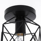 6 in. 1-Light Black Industrial Semi-Flush Mount Ceiling Light with Metal Cage Shade for Porch Hallway