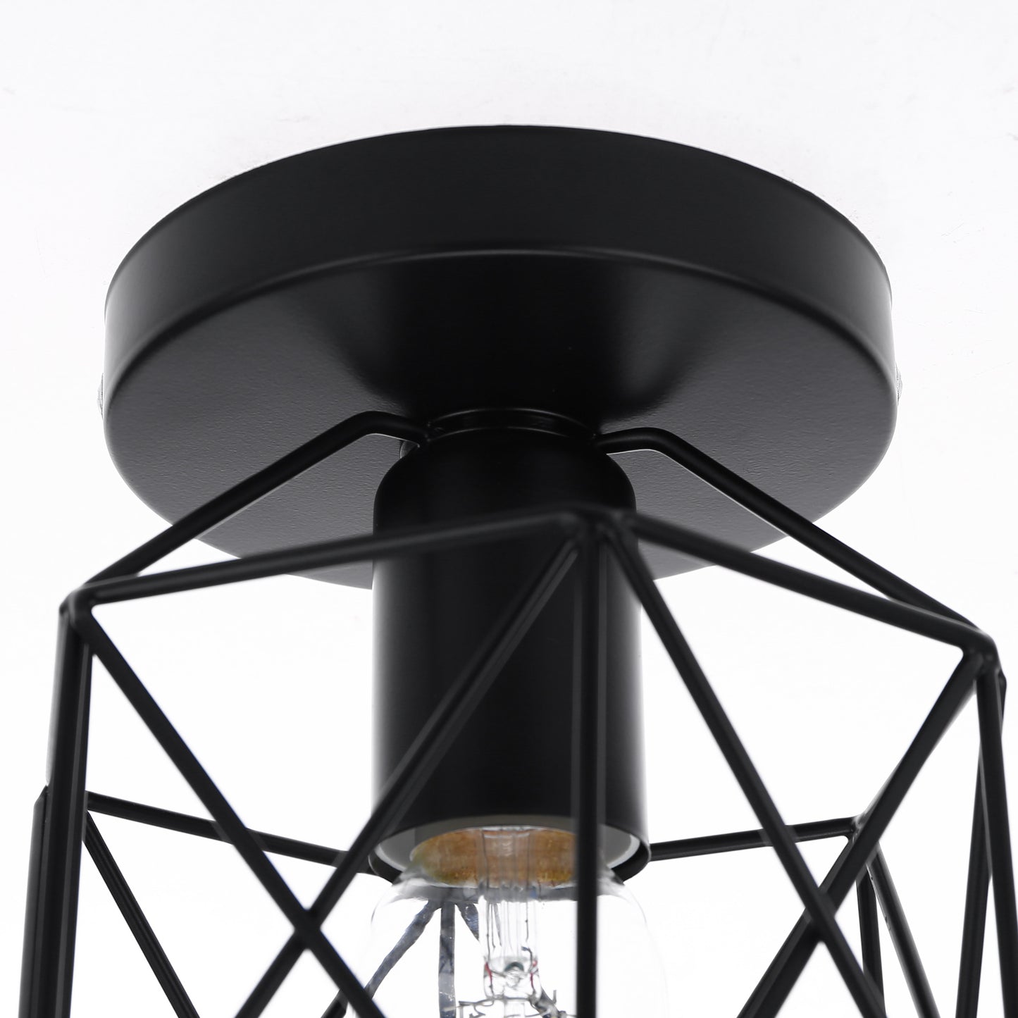 6 in. 1-Light Black Industrial Semi-Flush Mount Ceiling Light with Metal Cage Shade for Porch Hallway