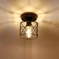6 in. 1-Light Black Industrial Semi-Flush Mount Ceiling Light with Metal Cage Shade for Porch Hallway
