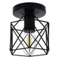 6 in. 1-Light Black Industrial Semi-Flush Mount Ceiling Light with Metal Cage Shade for Porch Hallway