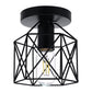 6 in. 1-Light Black Industrial Semi-Flush Mount Ceiling Light with Metal Cage Shade for Porch Hallway