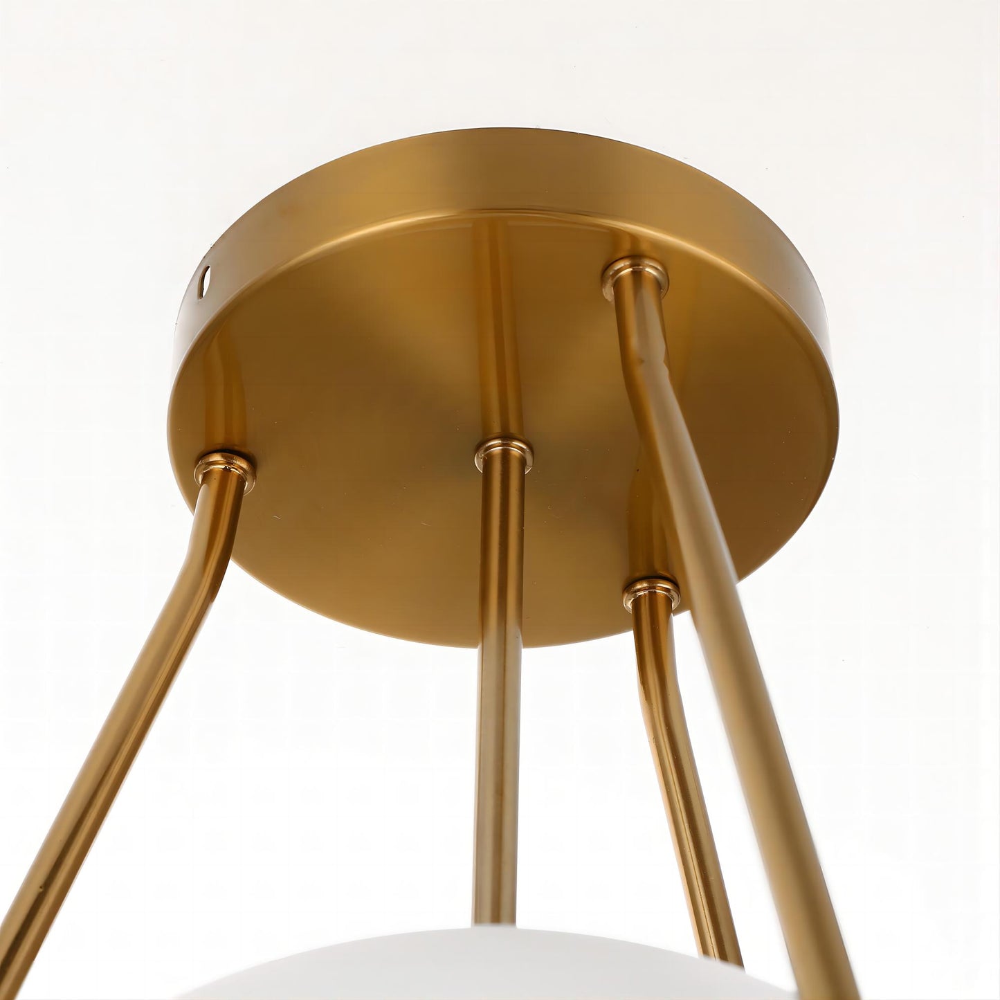 YANSUN 1-Light Gold Mid Century Modern Globe Semi Flush Mount Ceiling Light with White Frosted Glass Shade for Living Room Dinning Room