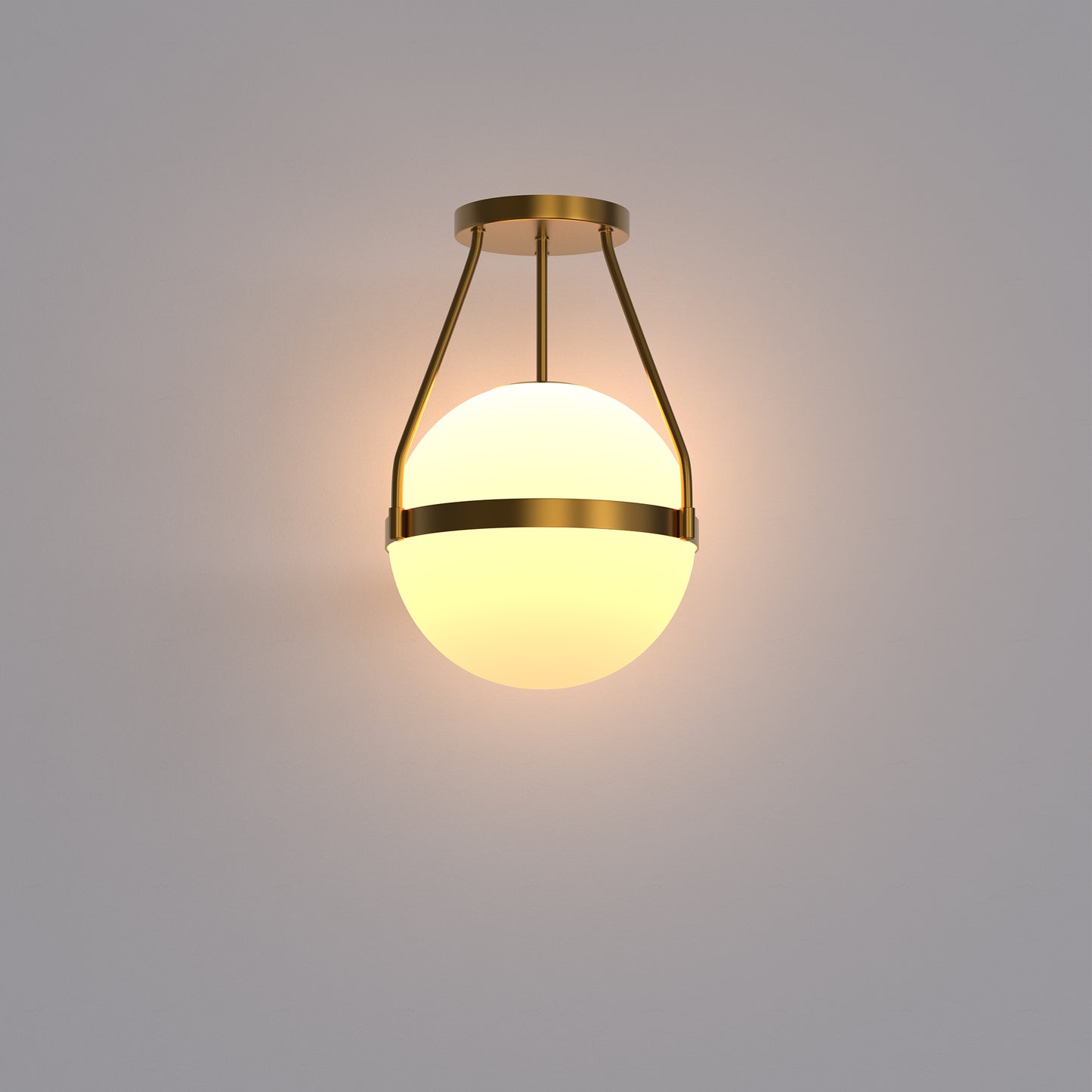 YANSUN 1-Light Gold Mid Century Modern Globe Semi Flush Mount Ceiling Light with White Frosted Glass Shade for Living Room Dinning Room