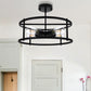 YANSUN 17 in. 4-Light Black Industria Caged Drum Ceiling Semi-Flush Mount Light for Kitchen Island Dining Room