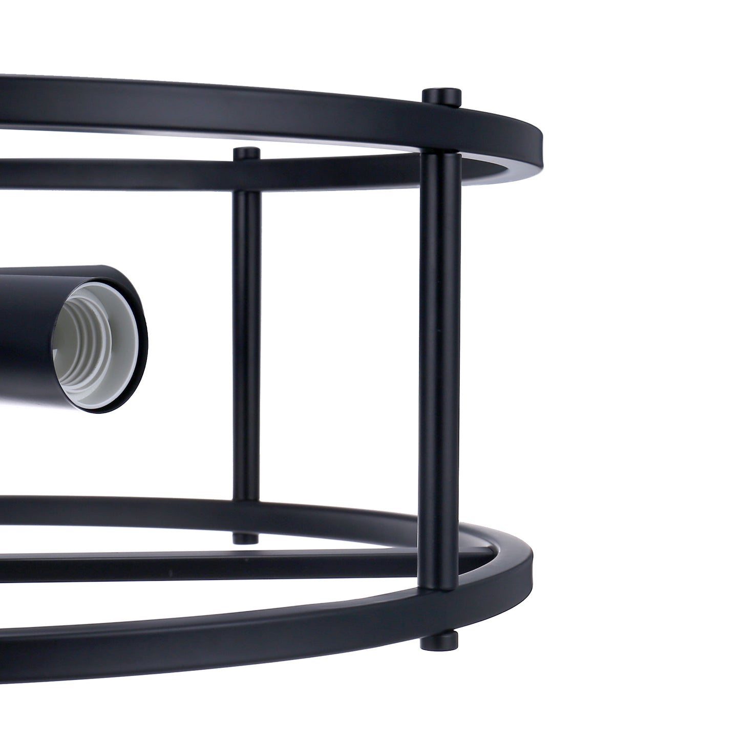 YANSUN 17 in. 4-Light Black Industria Caged Drum Ceiling Semi-Flush Mount Light for Kitchen Island Dining Room