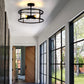 YANSUN 17 in. 4-Light Black Industria Caged Drum Ceiling Semi-Flush Mount Light for Kitchen Island Dining Room