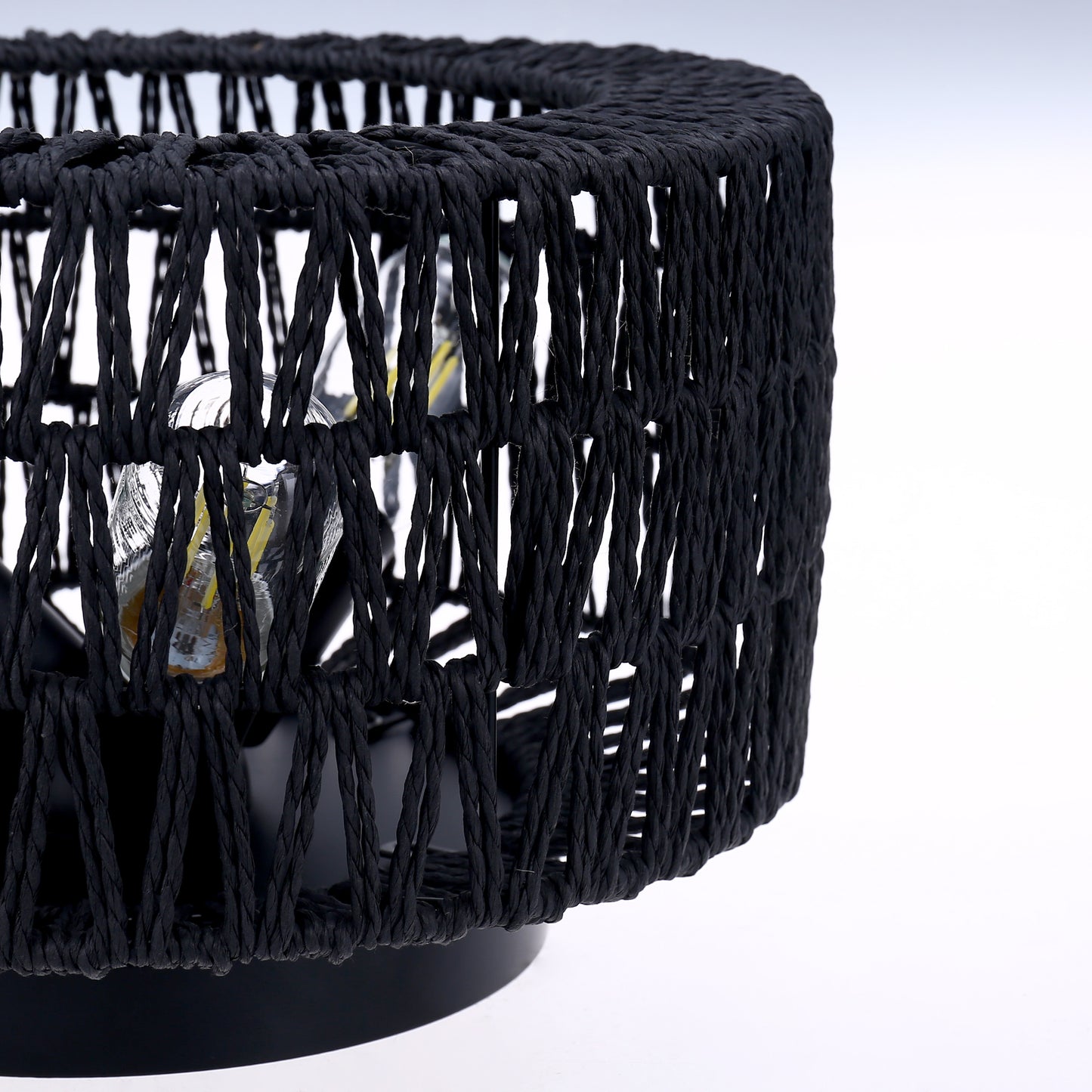 11.8 in. 3-Light Black Rattan Flush Mount Ceiling Light with Hand-Woven Cage Shaded for Hallway Bedroom