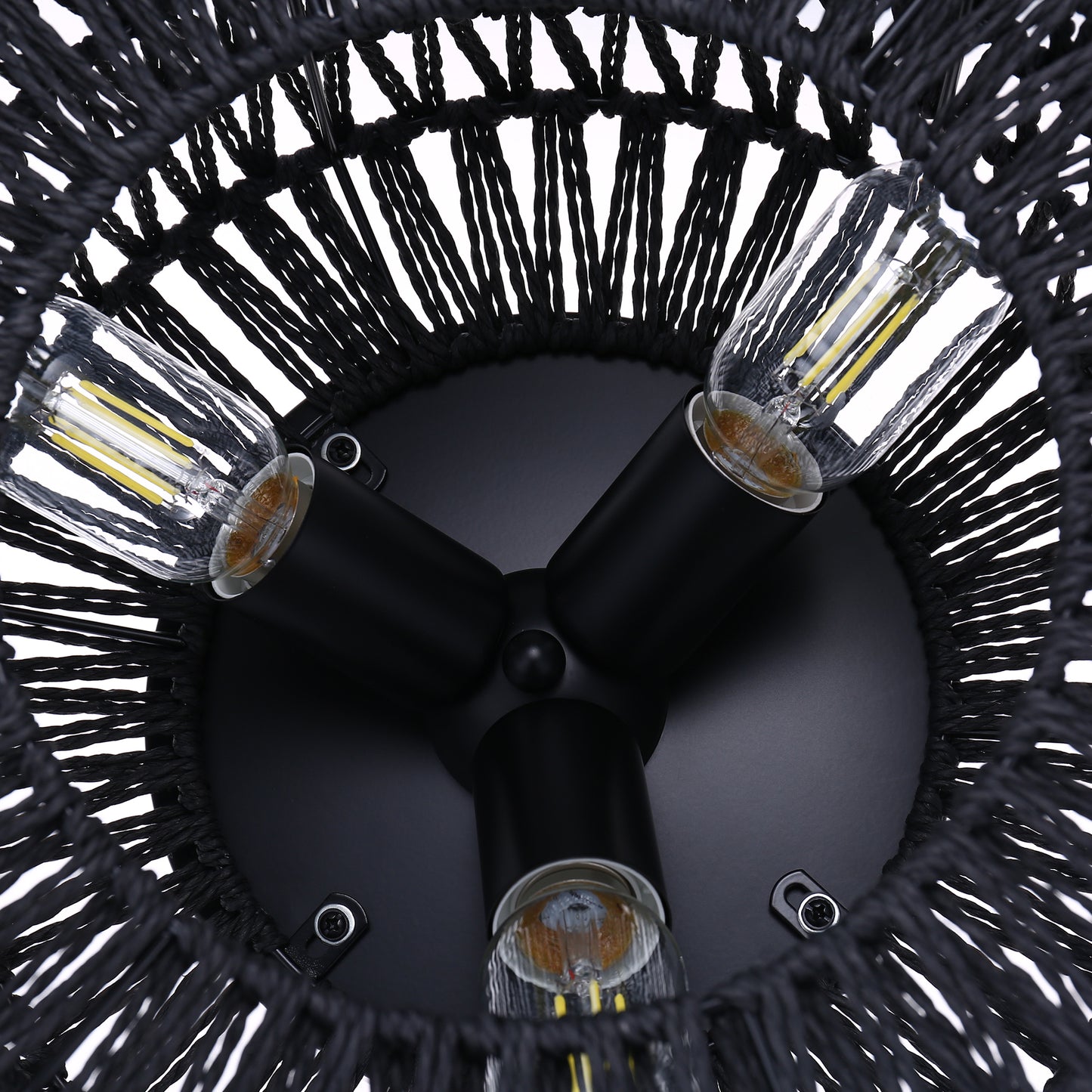 11.8 in. 3-Light Black Rattan Flush Mount Ceiling Light with Hand-Woven Cage Shaded for Hallway Bedroom