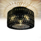 11.8 in. 3-Light Black Rattan Flush Mount Ceiling Light with Hand-Woven Cage Shaded for Hallway Bedroom