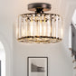 10 in. 1-Light Black Modern Semi-Flush Mount with Crystal Shade and No Bulbs Included