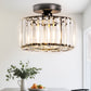 10 in. 1-Light Black Modern Semi-Flush Mount with Crystal Shade and No Bulbs Included