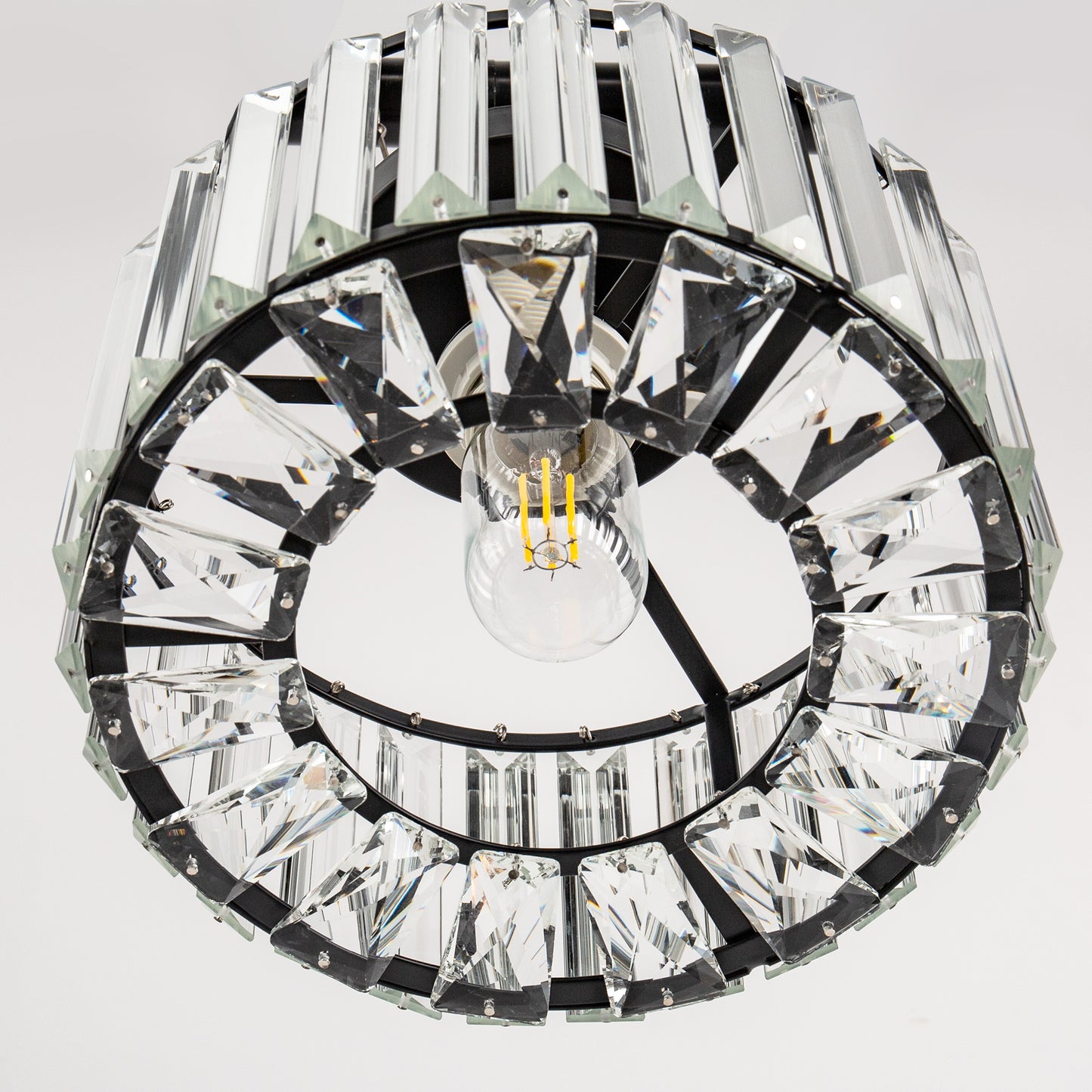 10 in. 1-Light Black Modern Semi-Flush Mount with Crystal Shade and No Bulbs Included