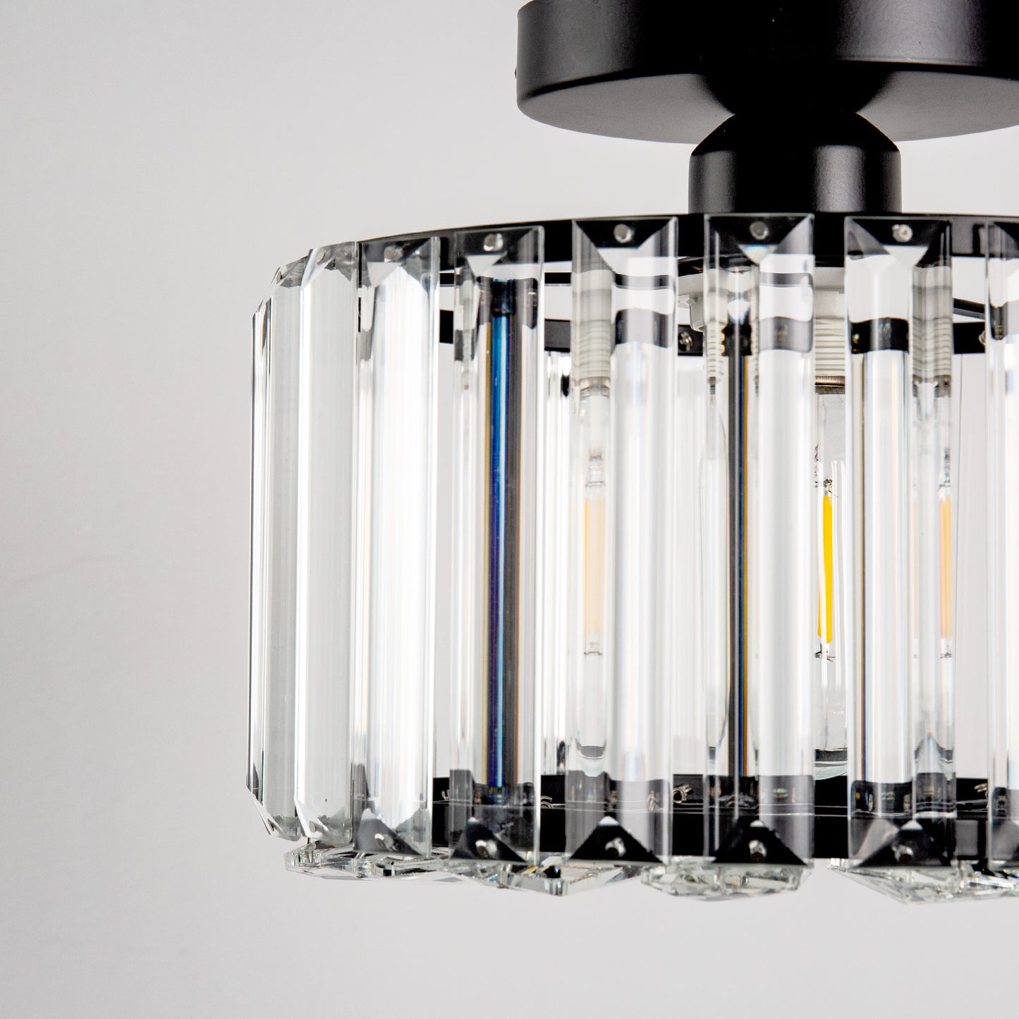 10 in. 1-Light Black Modern Semi-Flush Mount with Crystal Shade and No Bulbs Included
