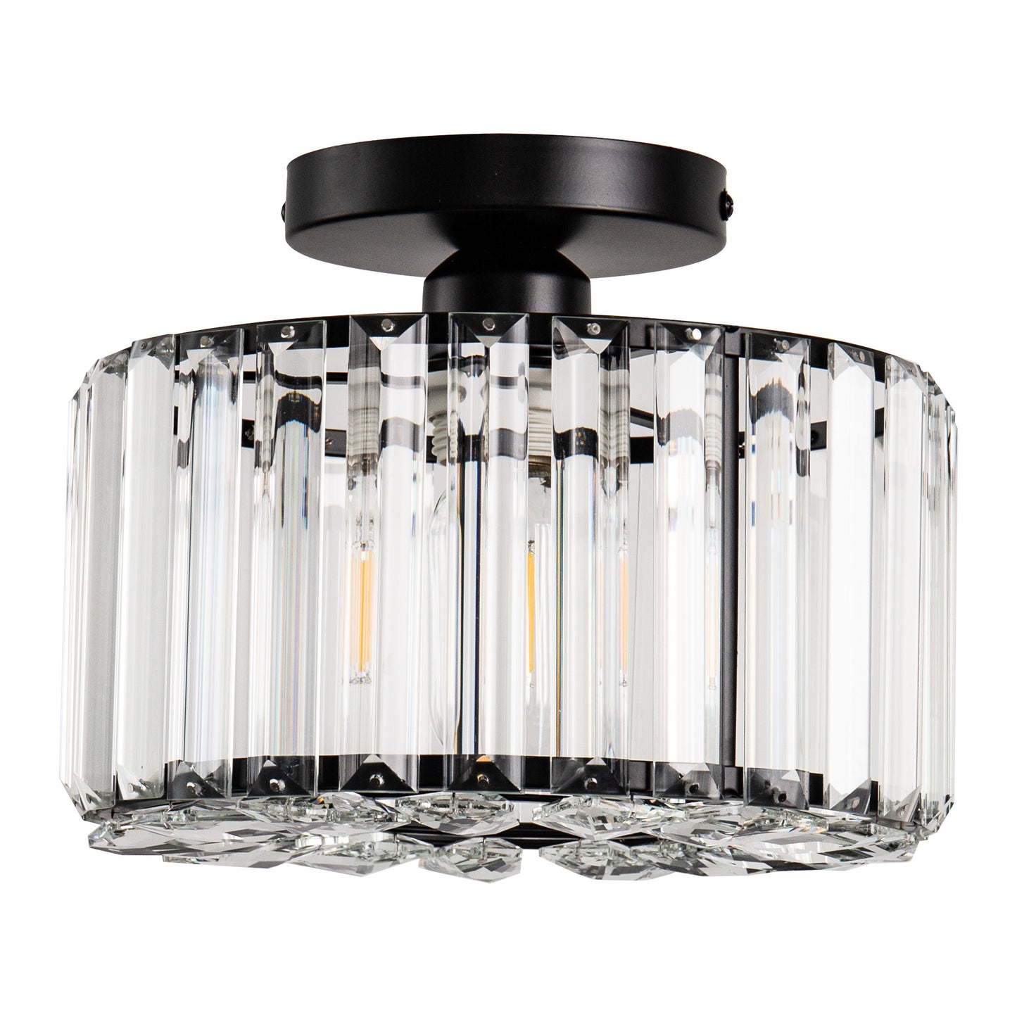 10 in. 1-Light Black Modern Semi-Flush Mount with Crystal Shade and No Bulbs Included