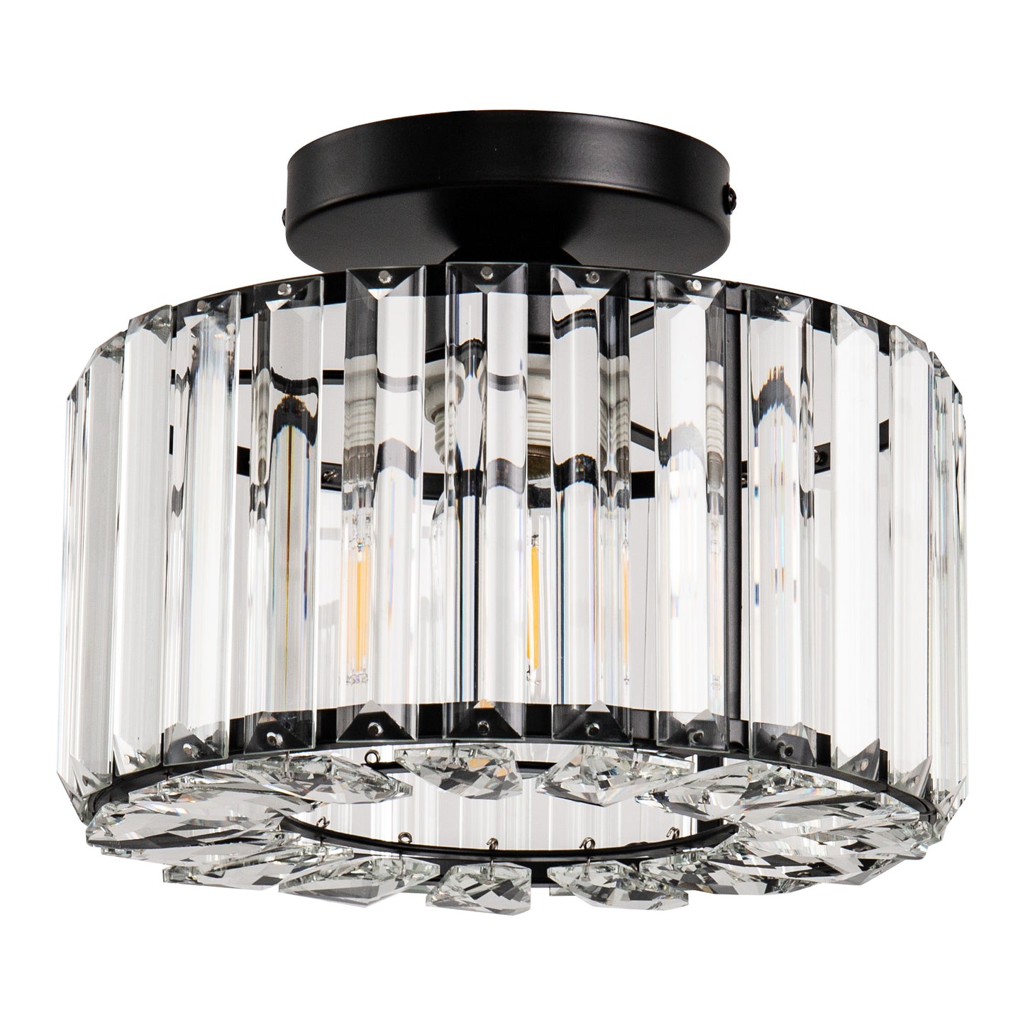 10 in. 1-Light Black Modern Semi-Flush Mount with Crystal Shade and No Bulbs Included