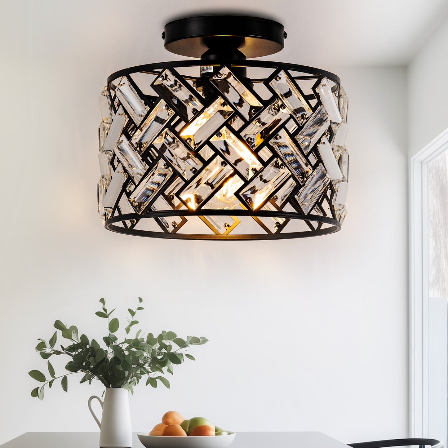 8 in. 1-Light Black Modern Semi-Flush Mount with Shade and No Bulbs Included