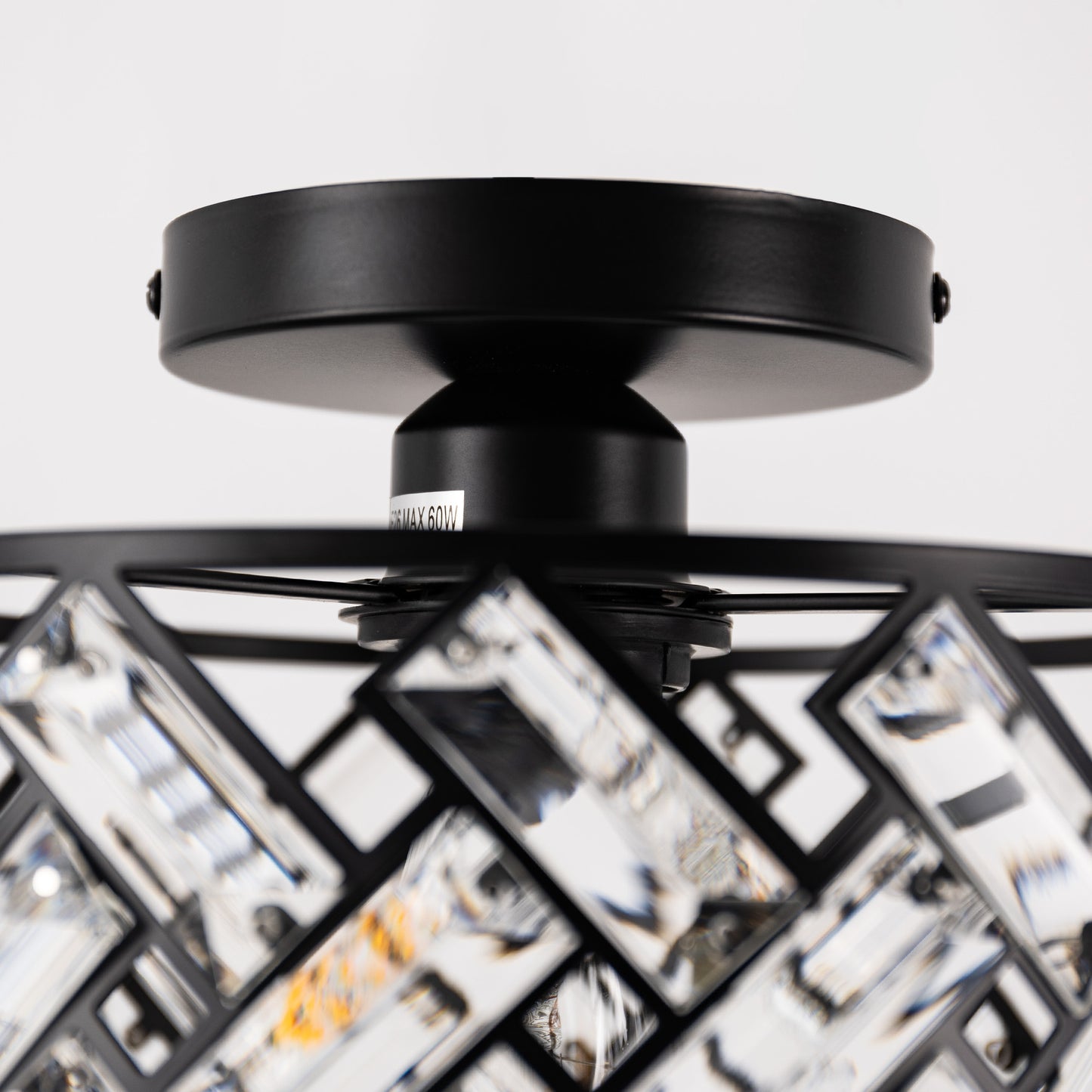8 in. 1-Light Black Modern Semi-Flush Mount with Shade and No Bulbs Included