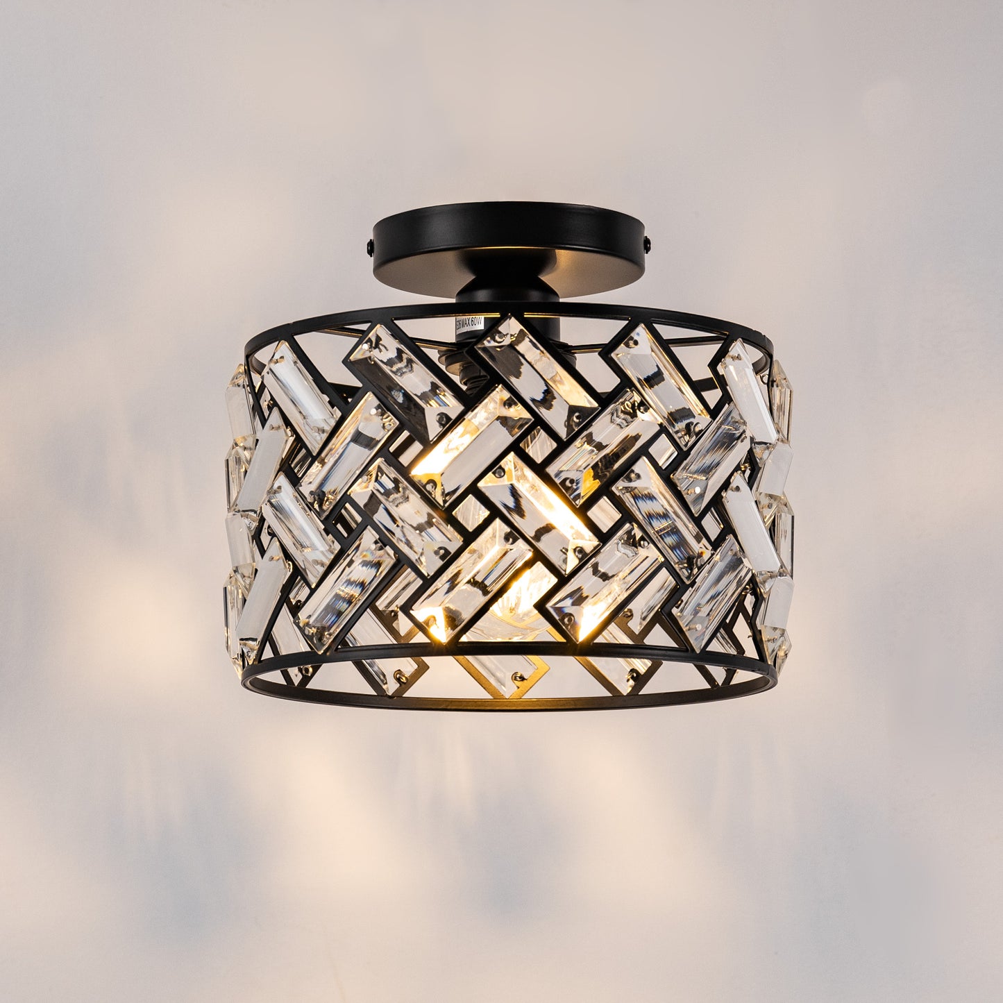 8 in. 1-Light Black Modern Semi-Flush Mount with Shade and No Bulbs Included