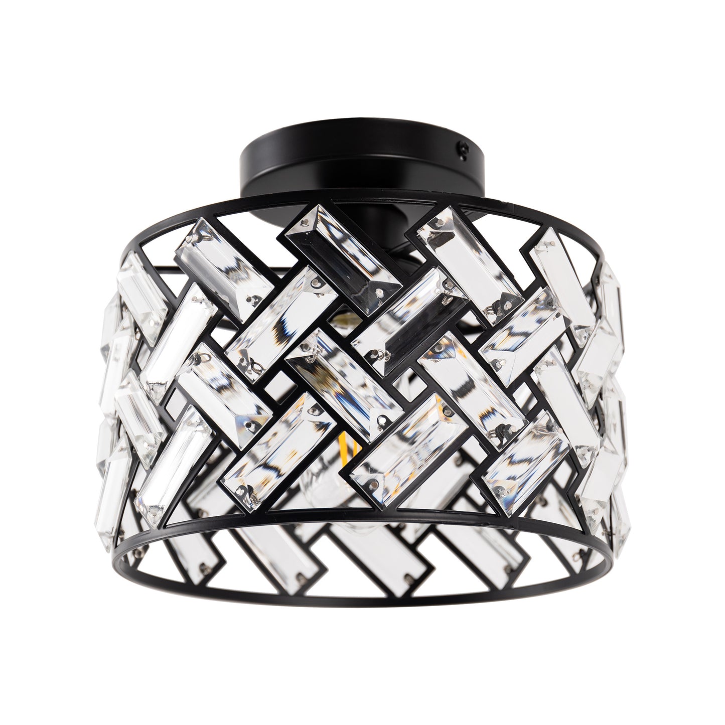 8 in. 1-Light Black Modern Semi-Flush Mount with Shade and No Bulbs Included