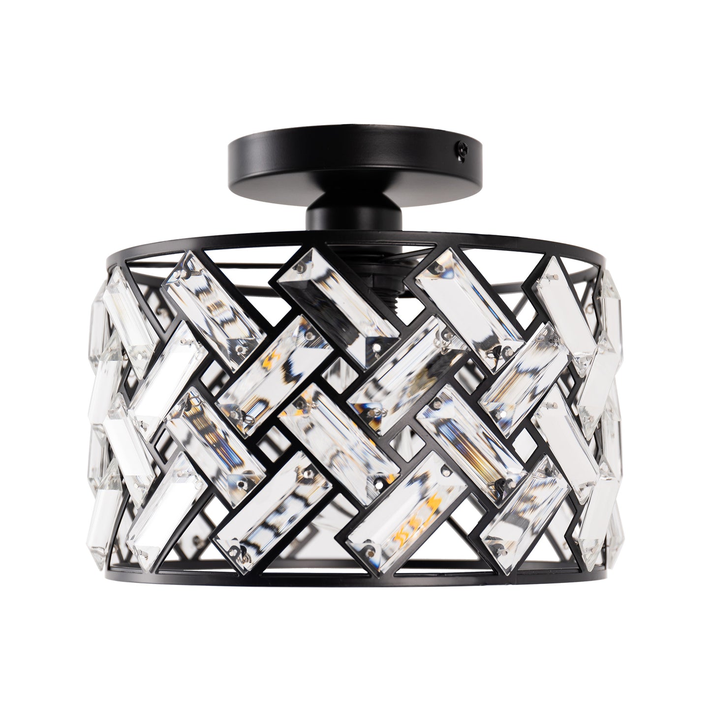 8 in. 1-Light Black Modern Semi-Flush Mount with Shade and No Bulbs Included