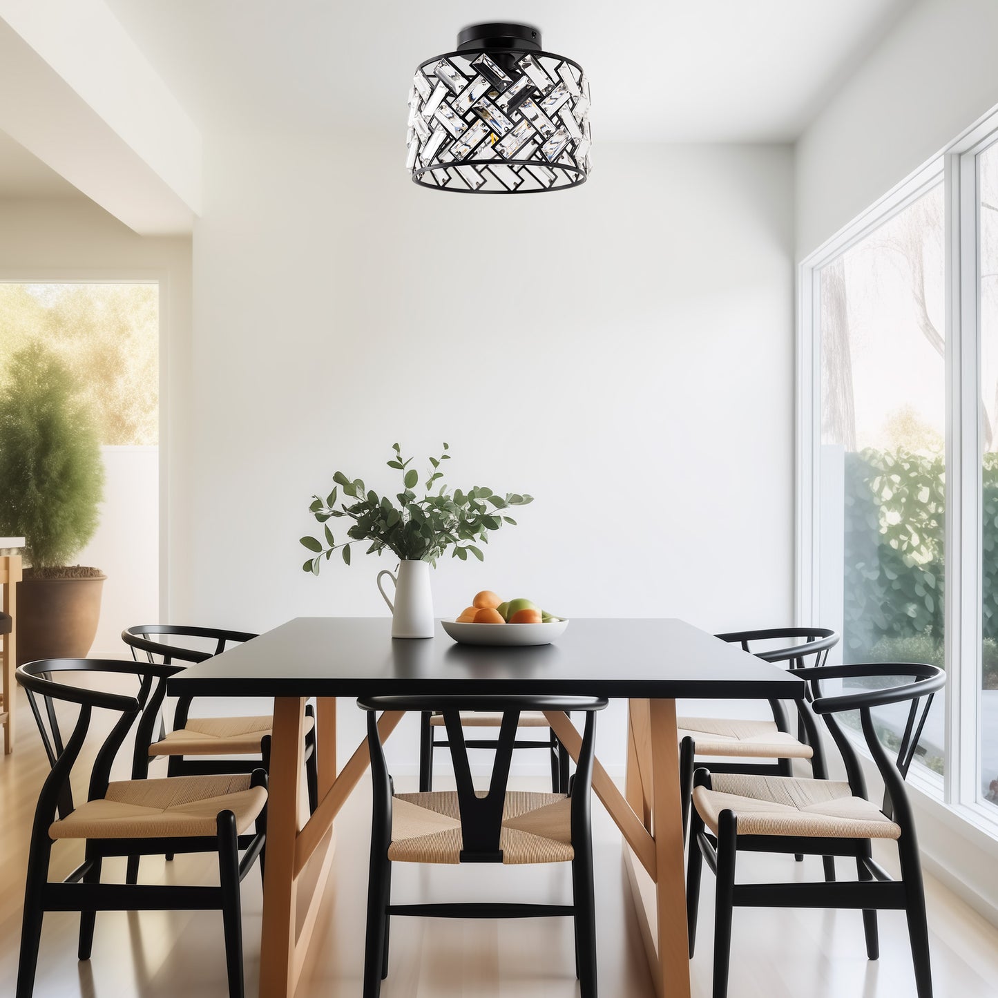 8 in. 1-Light Black Modern Semi-Flush Mount with Shade and No Bulbs Included