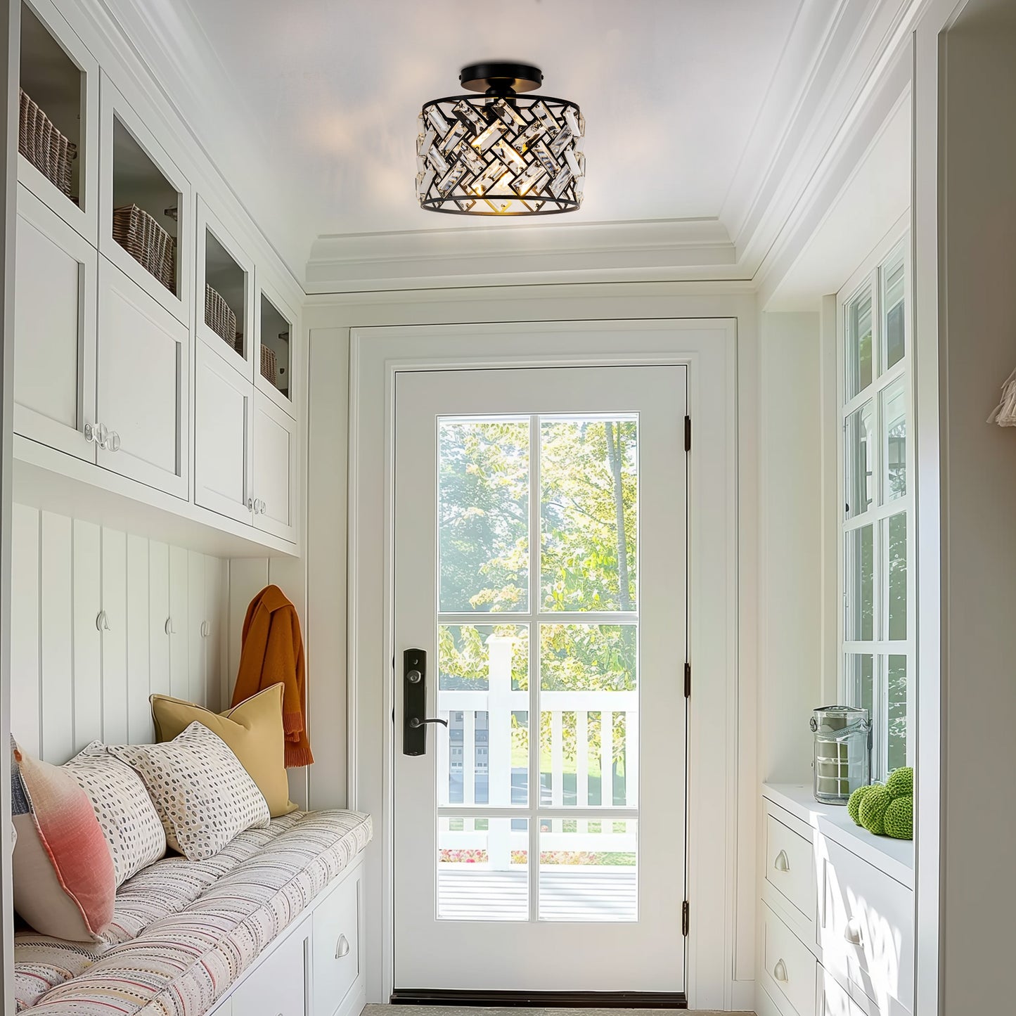 8 in. 1-Light Black Modern Semi-Flush Mount with Shade and No Bulbs Included