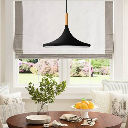 YANSUN 1-Light Industrial Farmhouse Hanging Black Pendant Ceiling Light with Metal Shade for Kitchen Island Dinning Room