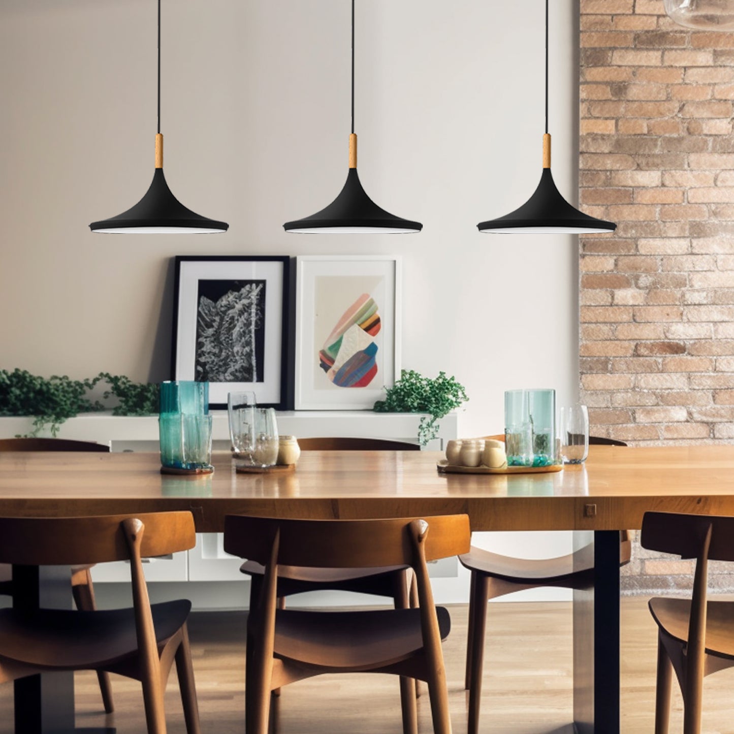 YANSUN 1-Light Industrial Farmhouse Hanging Black Pendant Ceiling Light with Metal Shade for Kitchen Island Dinning Room