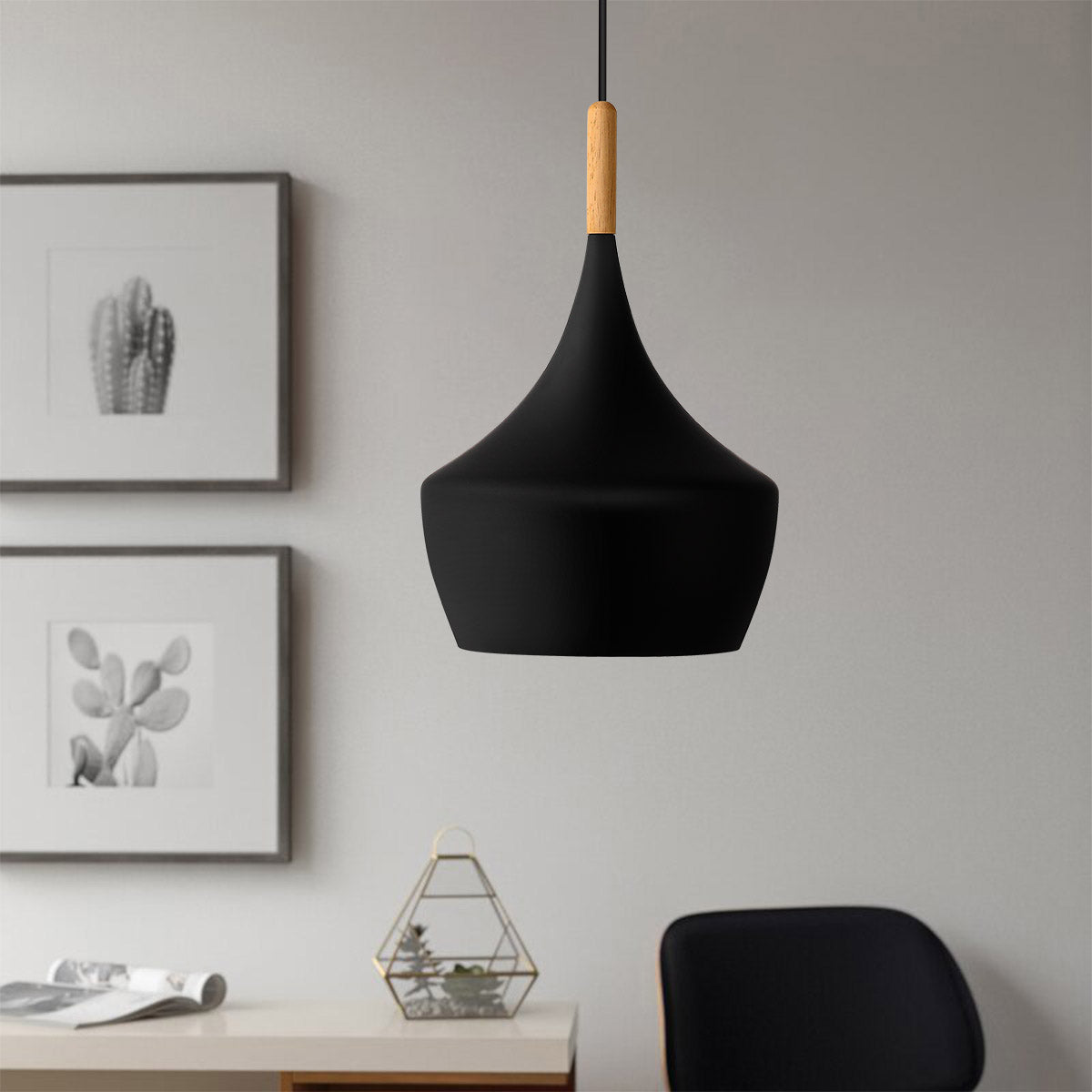 YANSUN 1-Light Industrial Farmhouse Hanging Kitchen Black Pendant Ceiling Light with Metal Dome Shade