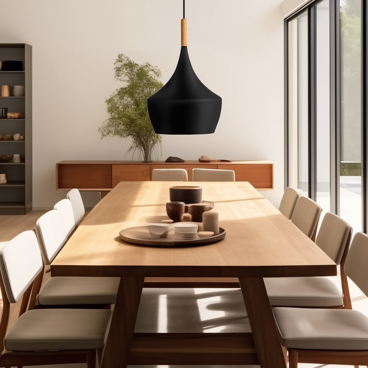 YANSUN 1-Light Industrial Farmhouse Hanging Kitchen Black Pendant Ceiling Light with Metal Dome Shade