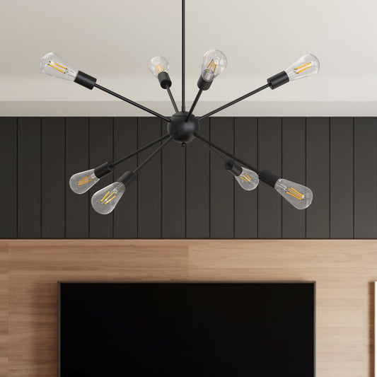 YANSUN 8-Light Black Sputnik Chandeliers, Modern Ceiling Light Fixture, Farmhouse Chandelier, Kitchen Light Fixtures Pendant